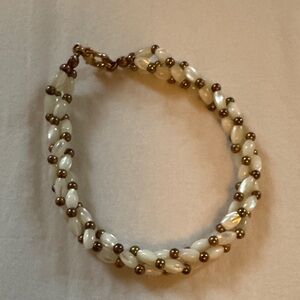 Cream Bead Braided Bracelet with Gold Accents